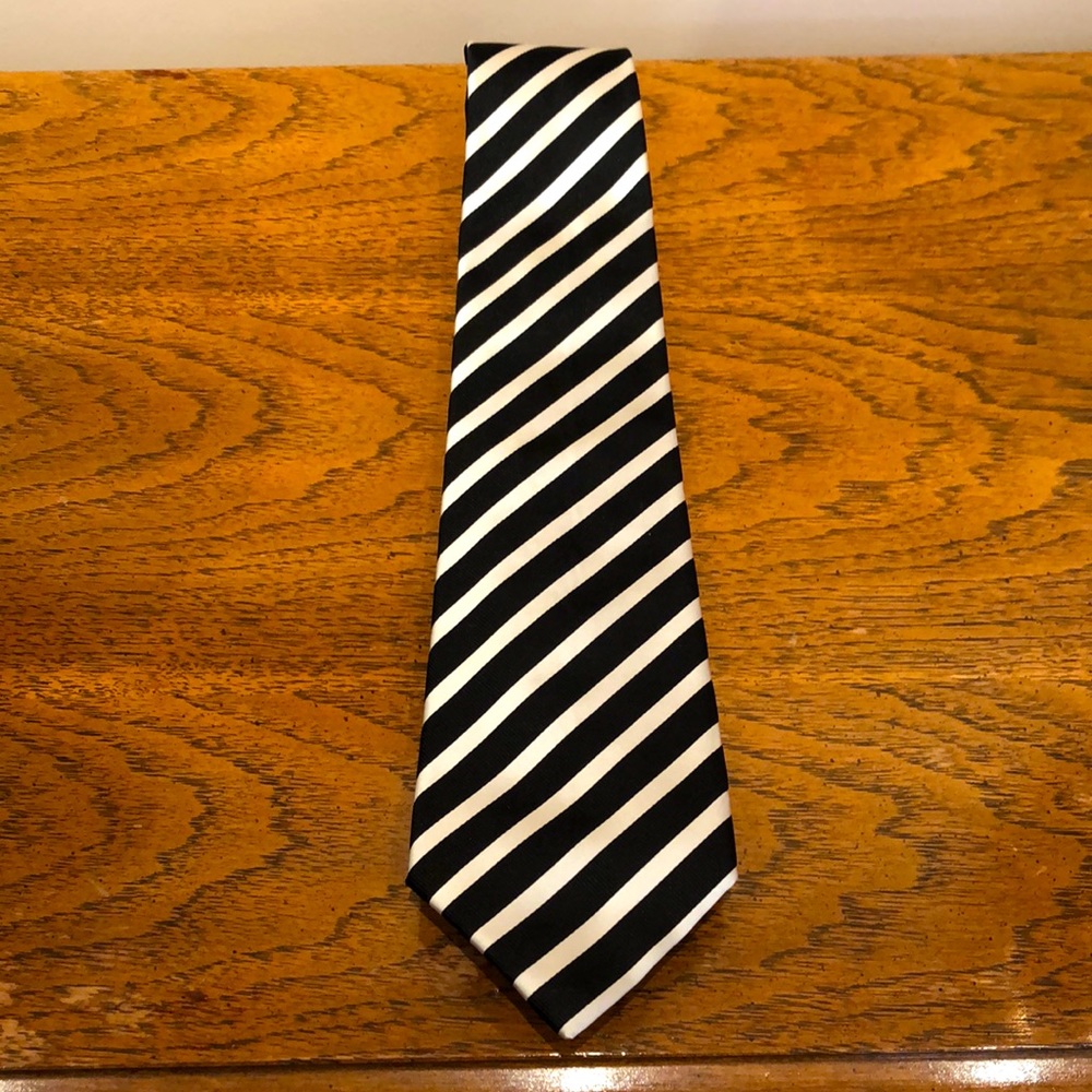 Sulka Black and White Striped Silk Tie